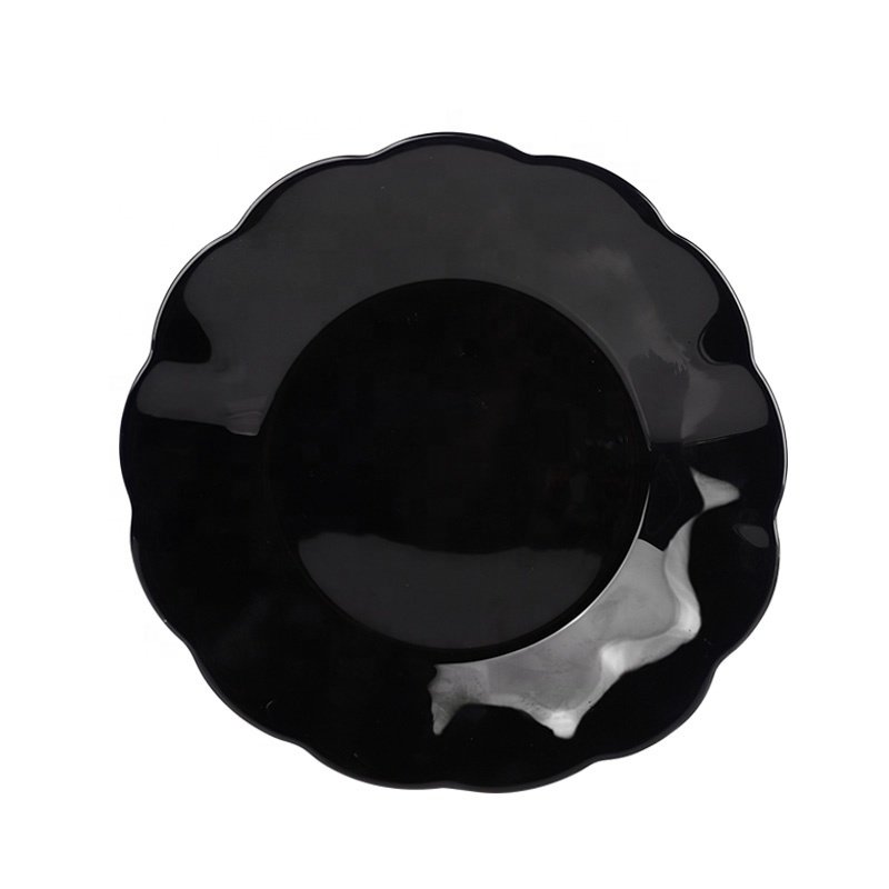 9.06inch high white quality square opal black glass charger plate and dish for home restaurant used opal plate tableware