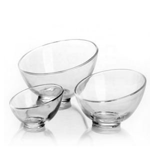 Glass fruit bowl set with slant cut glass salad mixing serving bowl terrarium bowl