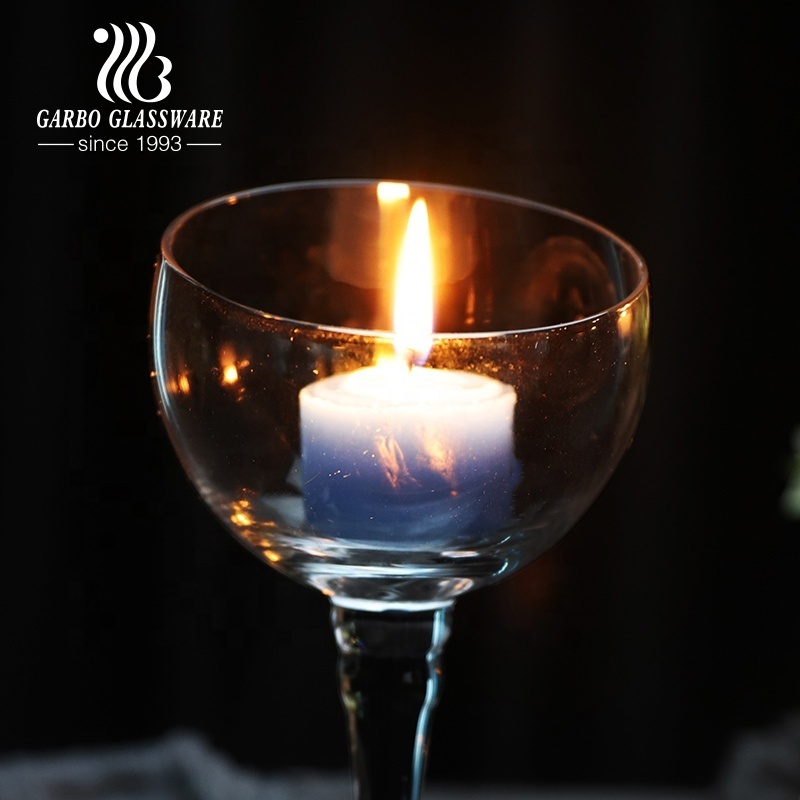 Premium elegant decoration handmade transparent long stem wedding crystal votive cup glass candle holder