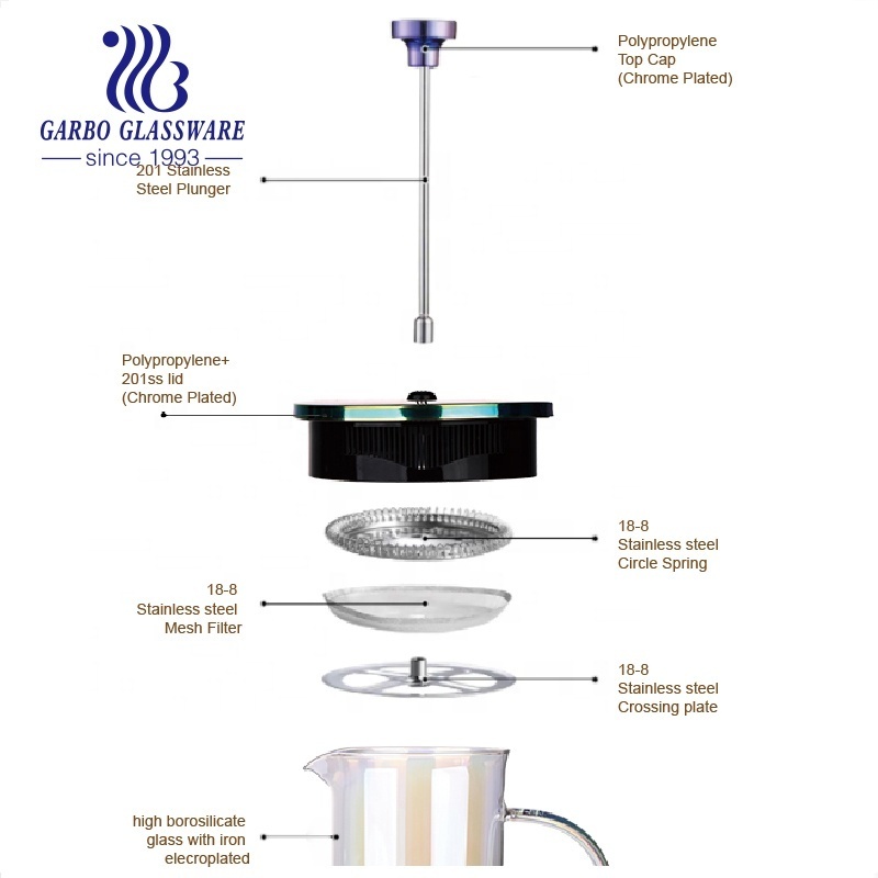 high borosilicate french press  jars for coffee ion plating design coffee maker glass pressed pot china suppliers glassware