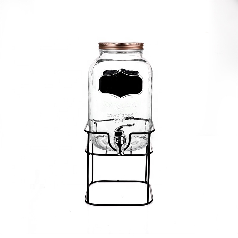 2L 3L 3.5L Glass Juice Jar with Alloy Metal Lid Transparent Glass Juice Bottle with Faucet Glass Beverage Dispenser for Party