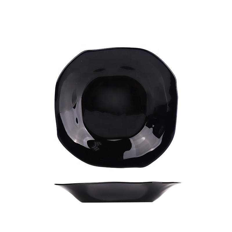 9.06inch high white quality square opal black glass charger plate and dish for home restaurant used opal plate tableware