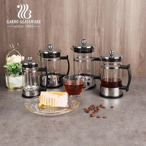 high quality heat resistant discount350ml /650ml/1000ml Stainless steel  Glass Coffee Maker Glass French Press Tea pot Set