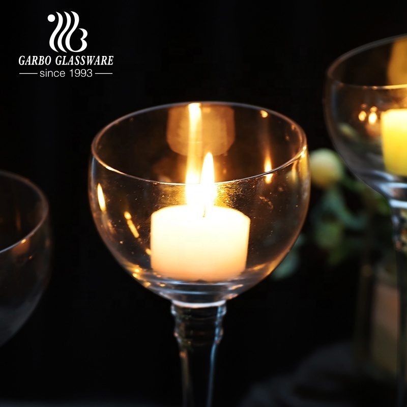 Premium elegant decoration handmade transparent long stem wedding crystal votive cup glass candle holder