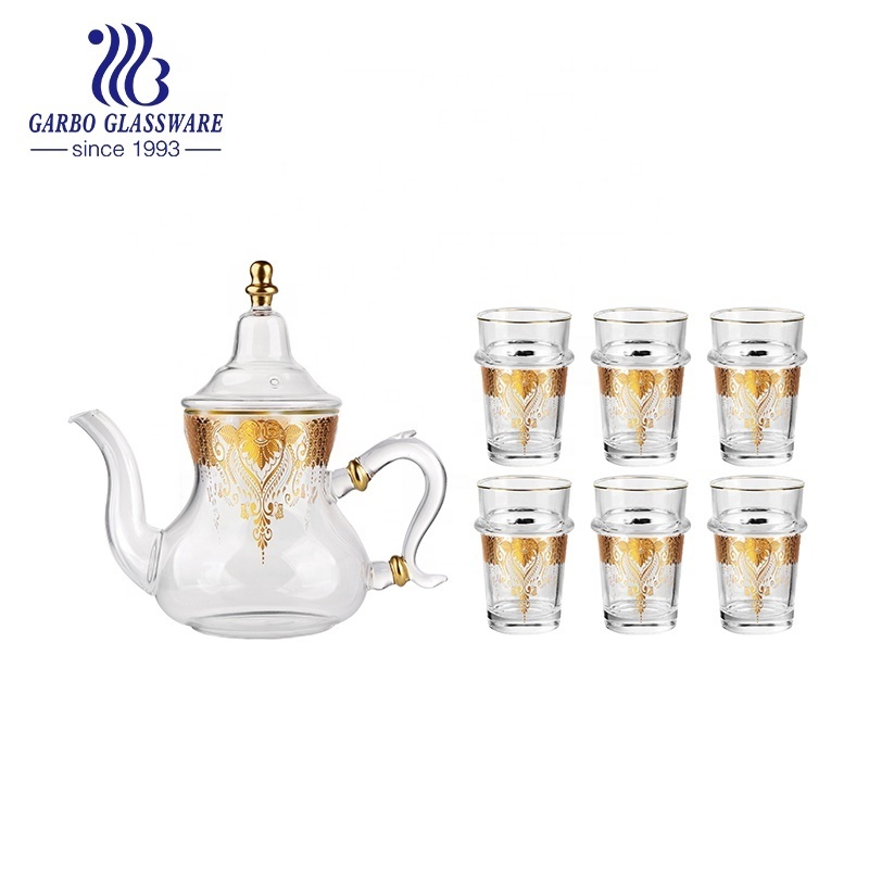 7pcs Drinking Set New Moroccan Tajine Heat Resistant 900ml Glass Tea Pot 170ml Jar  Cups Carafe Aladins lamp Shape Tea Kettles