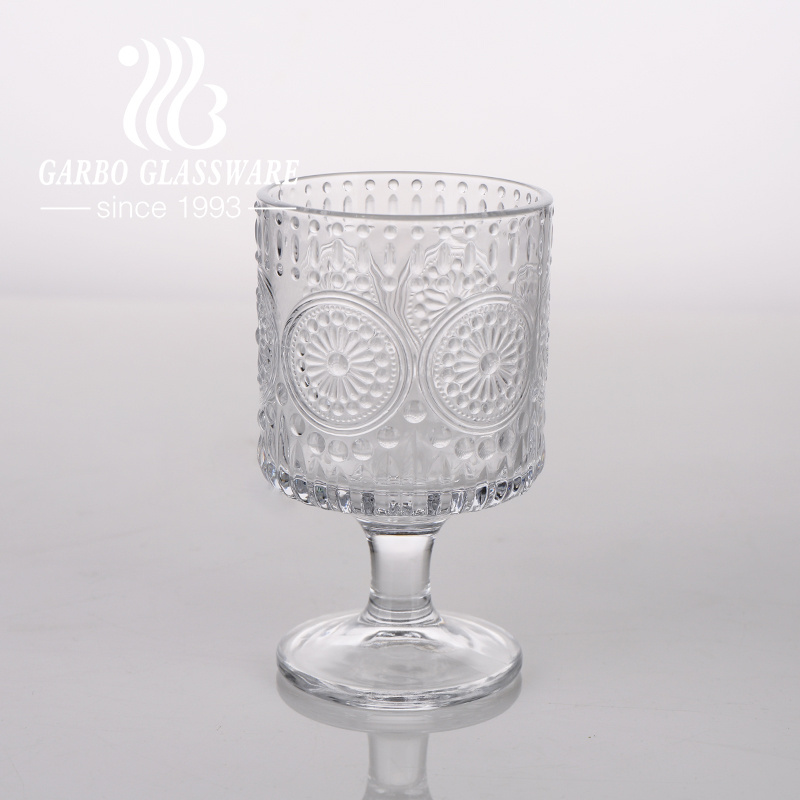 7oz wholesale factory supplier glassware embossed vintage transparent pressed goblet wine glass goblets