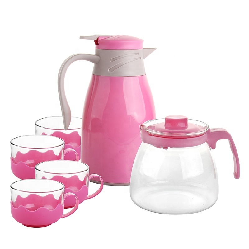 Stock glass tea pot set with infusion jug glass pitcher stock thermos jug hot water kettle clear glass water pitcher tea pot