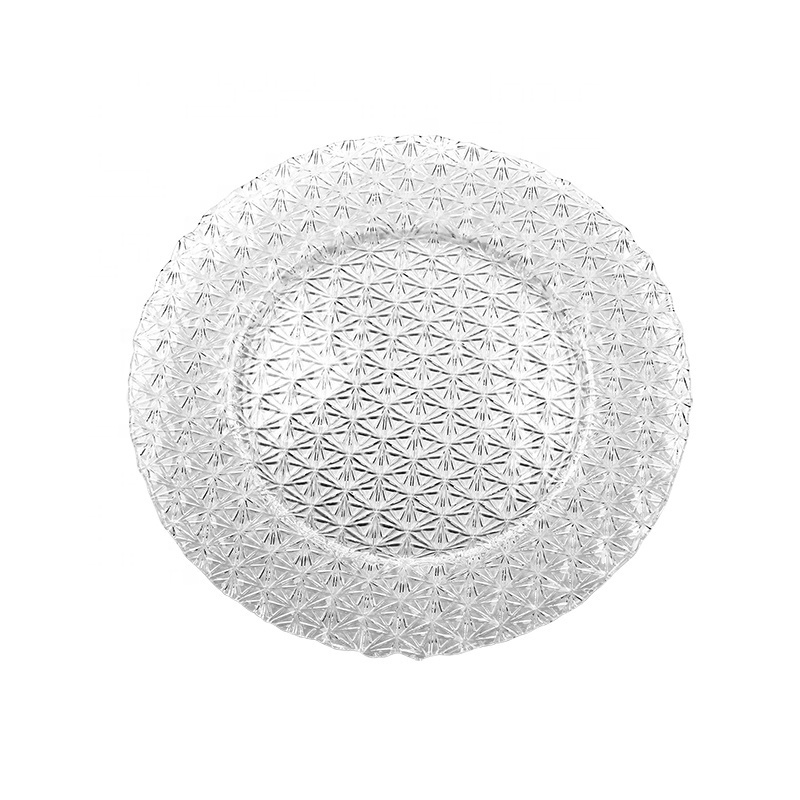 round glass tableware 5.5 inch glass fruit and dessert plate transparent glass dinner fruit dessert flat plates with embossed