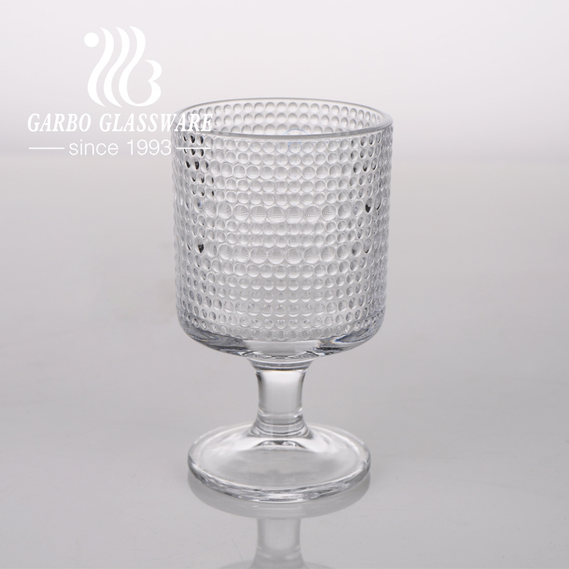 7oz wholesale factory supplier glassware embossed vintage transparent pressed goblet wine glass goblets