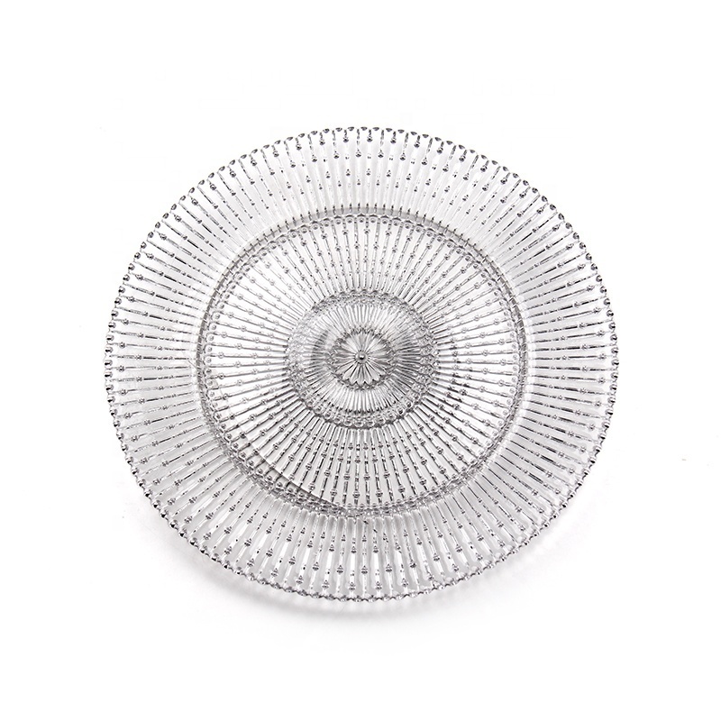 round glass tableware 5.5 inch glass fruit and dessert plate transparent glass dinner fruit dessert flat plates with embossed