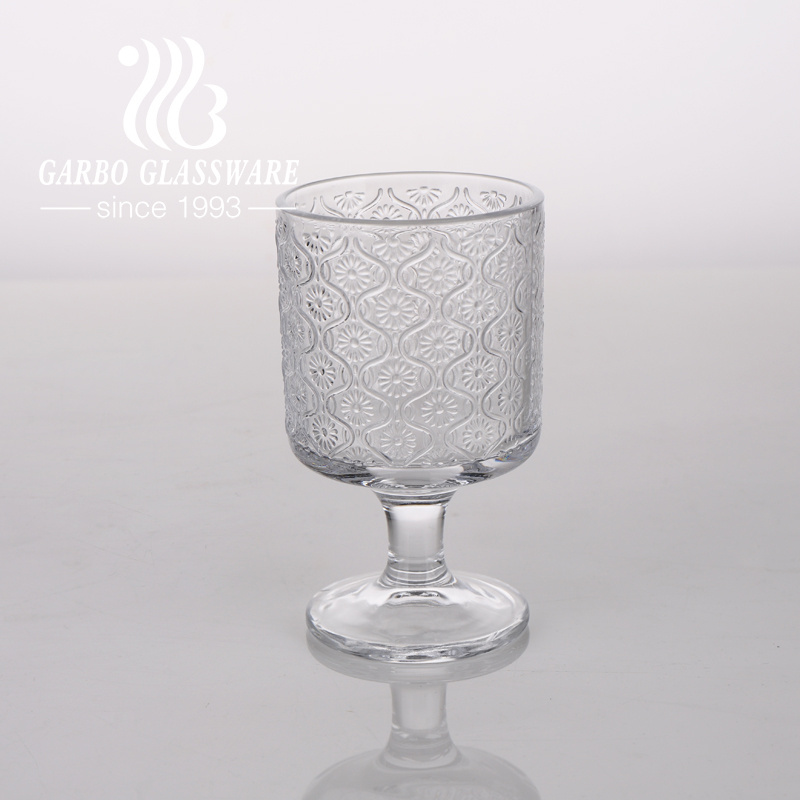 7oz wholesale factory supplier glassware embossed vintage transparent pressed goblet wine glass goblets