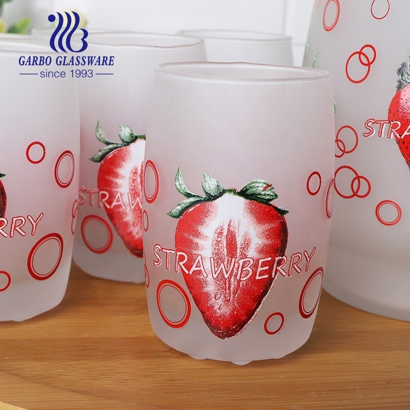 1.4L 7pcs set frosted beverage water drinking sets glass pitcher jug with Strawberry decal printing and water cup tumbler