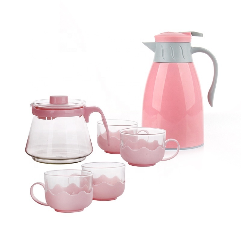 Stock glass tea pot set with infusion jug glass pitcher stock thermos jug hot water kettle clear glass water pitcher tea pot