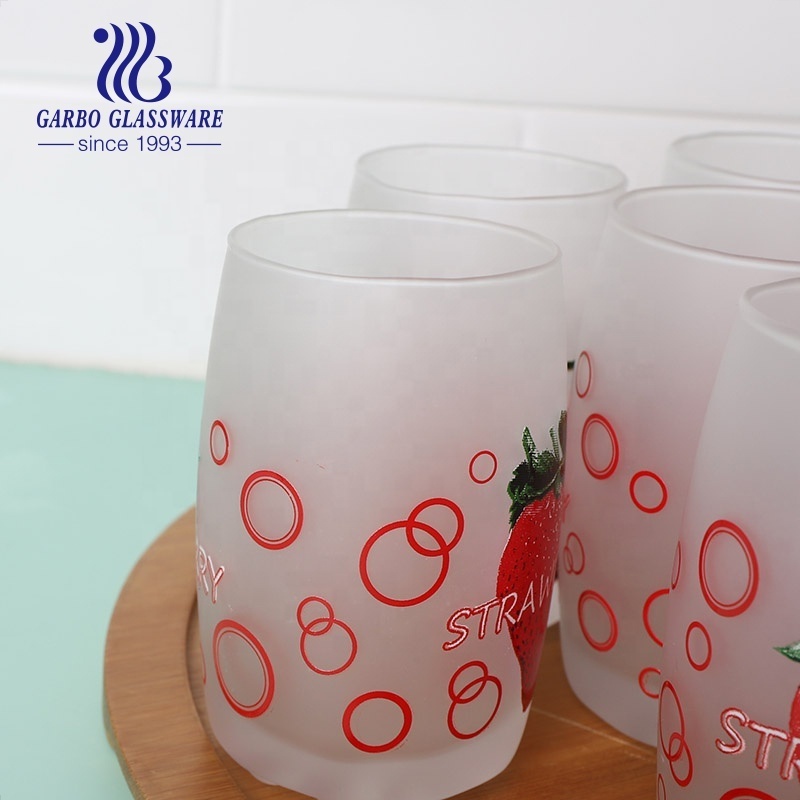 1.4L 7pcs set frosted beverage water drinking sets glass pitcher jug with Strawberry decal printing and water cup tumbler