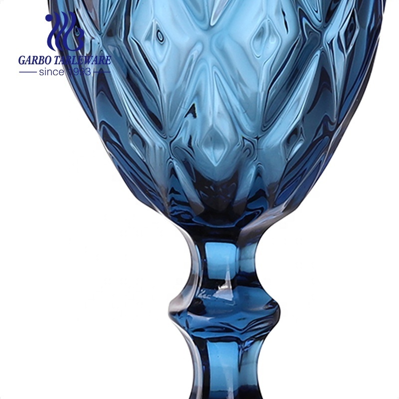 wholesale 11oz solid colored wine glass goblet blue pressed stemware blue stemware big glass goblet for restaurant