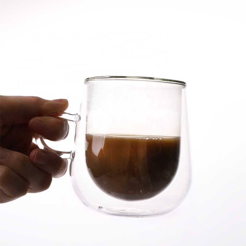 Double Walled Insulated Cup with Handle Clear Glass Modern Coffee Americano Latte Espresso Cappuccinos Mug Double Wall Glass Mug