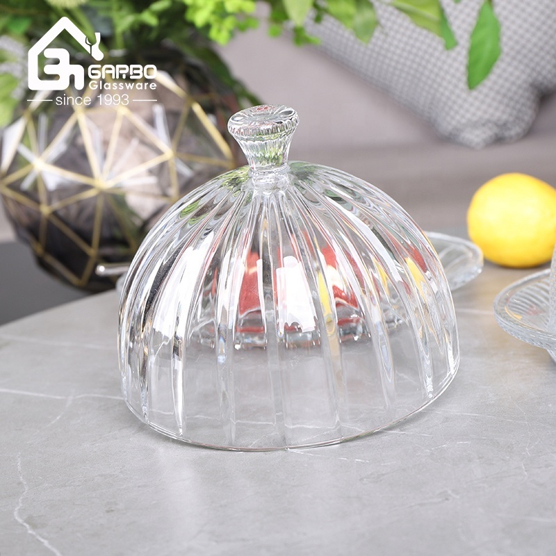 European Style Dish with glass dome lemon set cake plate with cover Lemon Dish little Lid Clear Glass Bell Jar Dome with Plate