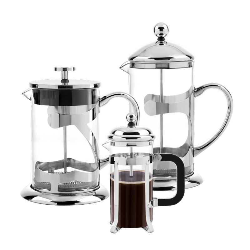 High borosilicate glass french press silver ABS handle stainless steel lid glass coffee maker with filter glass french press