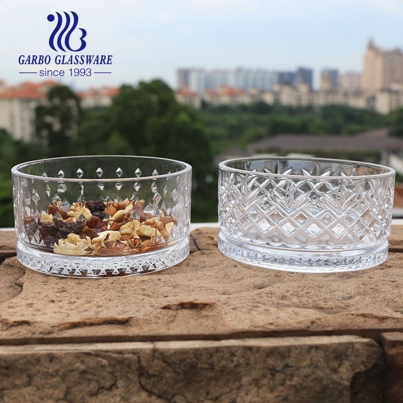 big glass bowl Turkish Design Popular Engraving Glass Nut Salad Bowl 4.5inch 460ml High White Embossed Salad Bowl