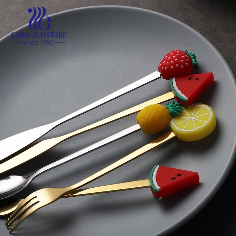 Factory Popular 13cm 15cm 17cm Custom Mini Small fork 304 Stainless Steel Rose Gold Teaspoon Metal Dessert Tea Spoon Lemon top