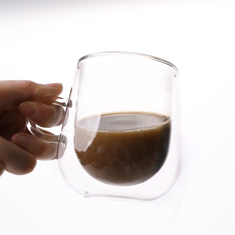 Double Walled Insulated Cup with Handle Clear Glass Modern Coffee Americano Latte Espresso Cappuccinos Mug Double Wall Glass Mug