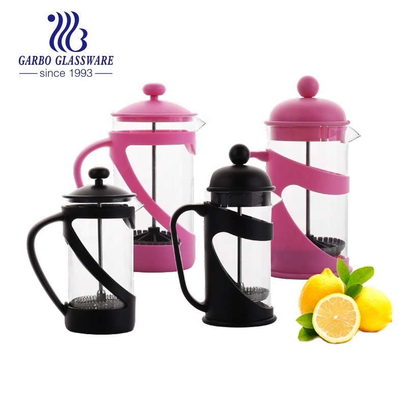 Popular 350/600/800ml Insulated Black PP Heat-resistant Glass France Coffee Maker French Press With Plunger and plastic handle