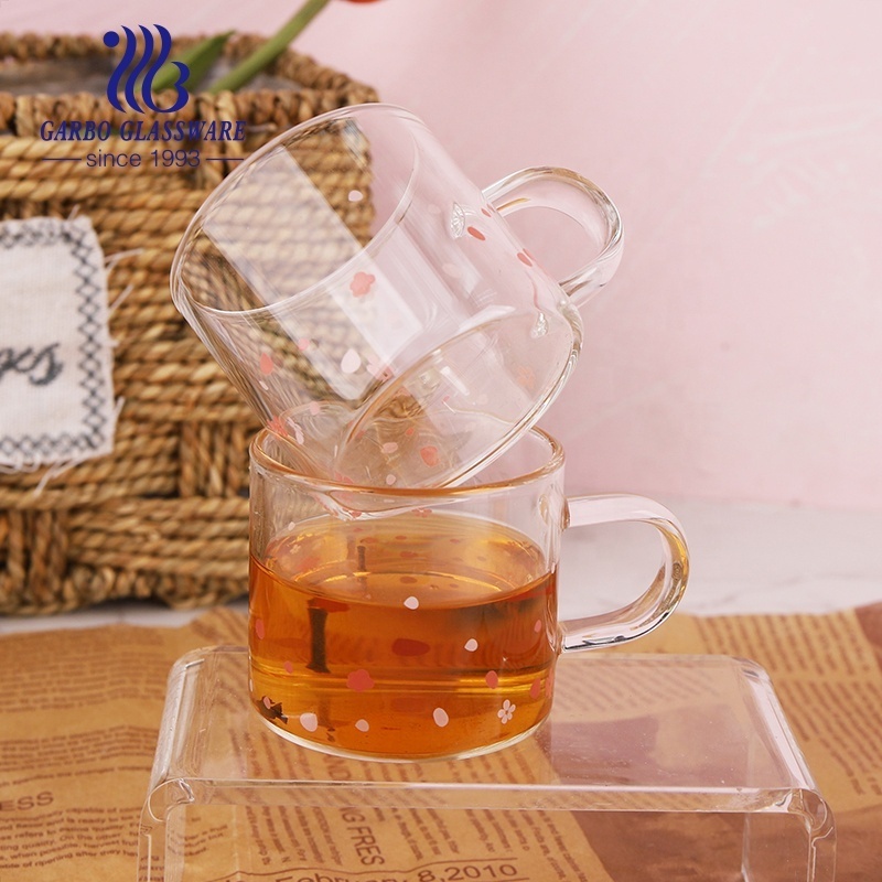 high quality 450ml hand blown high borosilicate microwave oven printed glass teapot with handle heat-resistant black tea pot