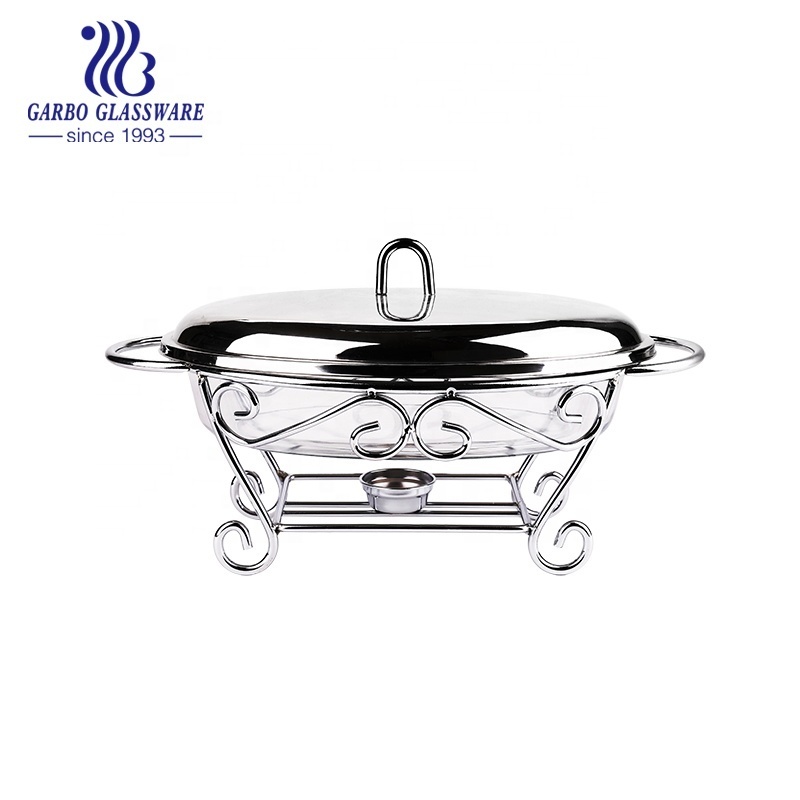 Wholesale factory restaurant used rectangle hot pot glass display food warmer buffet stove chafing dishes with lid silver golden