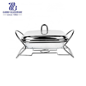 Wholesale factory restaurant used rectangle hot pot glass display food warmer buffet stove chafing dishes with lid silver golden