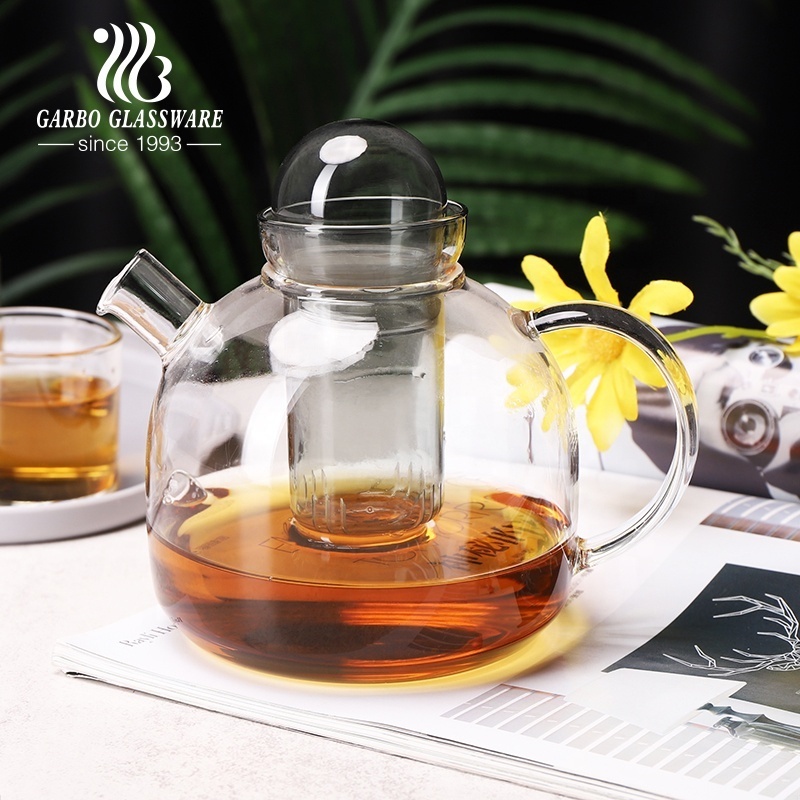 Drinking Glass Tea Set Kettle with Infuser Heat Resistant Glass Teapot Pitcher with Filter Strainer 5pcs Clear Glass Tea Pot Set