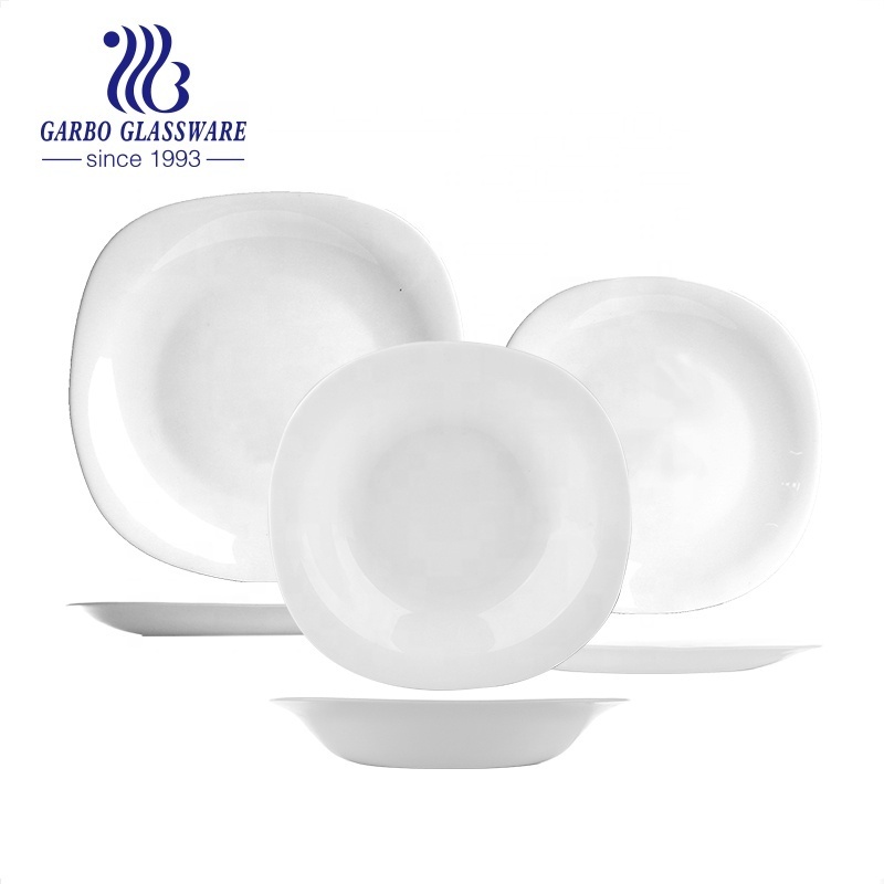 Manufacturer Plate Tableware Daily Use Cheap Heat Resistant dinner plates colorful white opal glassware dinner set for wholesale