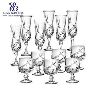 Party new clear decoration flute cup with golden rim vintage wine glass cup embossed glass goblets clear cocktail transparent