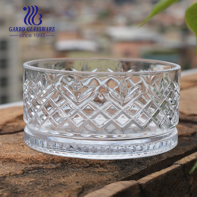 Top Seller Turkish Design Glass Bowl Popular Engraving Glass Nut Salad Bowl 4.5inch 460ml High White Clear Embossed Salad Bowl