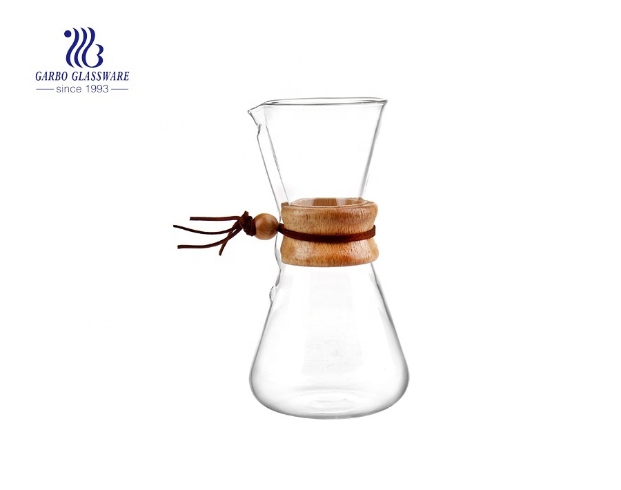 High Borosilicate Glass Drip Pour Over Coffee Maker With Wood Collar Carafe Heat Resistant Coffee Filter Pour Glass Coffee Maker