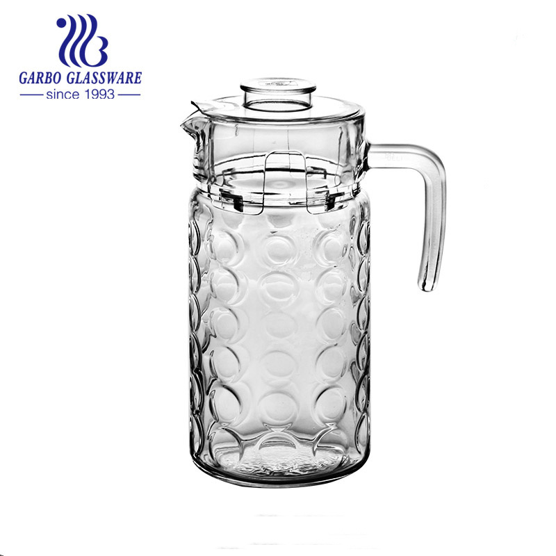 1.8L large-capacity high white engraved glass cold drink water drinking pitcher with handle and PP lid 4 Designs Glass Jug