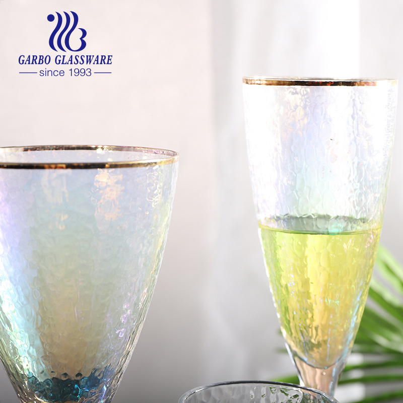 hammer pattern glass cups colorful glass stemware juice water wine whisky drinking glasses with gold rim