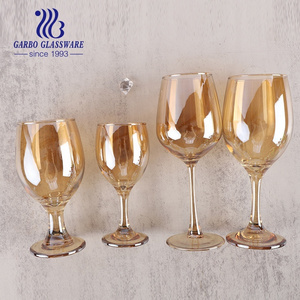 Different shapes wine glasses for party red wine one piece glass goblets ion plating amber gold color wine glass for hotel