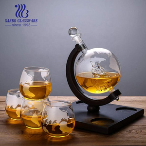 Popular Hot Sale New Product Vodka plane ship Glass Wine Whisky Globe Decanters With 2 4 Whiskey Glass With Funnel and Spigot