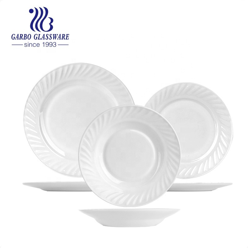 Manufacturer Plate Tableware Daily Use Cheap Heat Resistant dinner plates colorful white opal glassware dinner set for wholesale