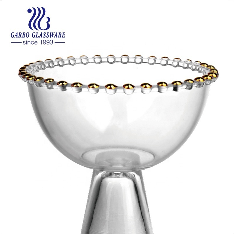 Wholesale Customized Large Beaded Edge Glass Serving Bowl With Golden Silver Rose Golden Beaded Designed Glass Mixing Salad Bowl