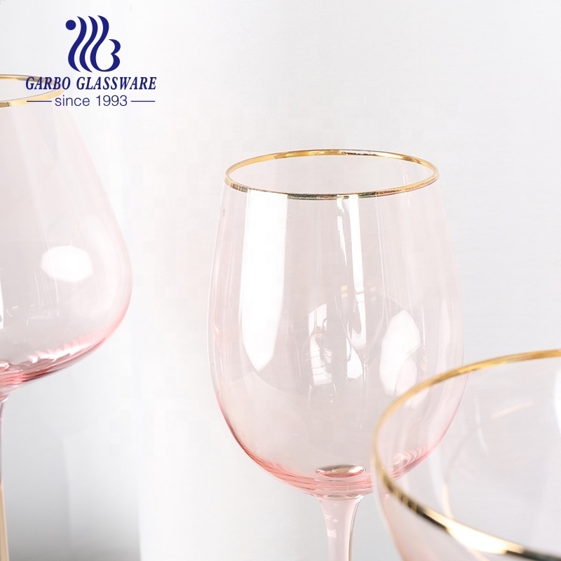 Pink color cocktail glasses gold rim martini glass with stem customized spray colors wine glass goblets for wedding