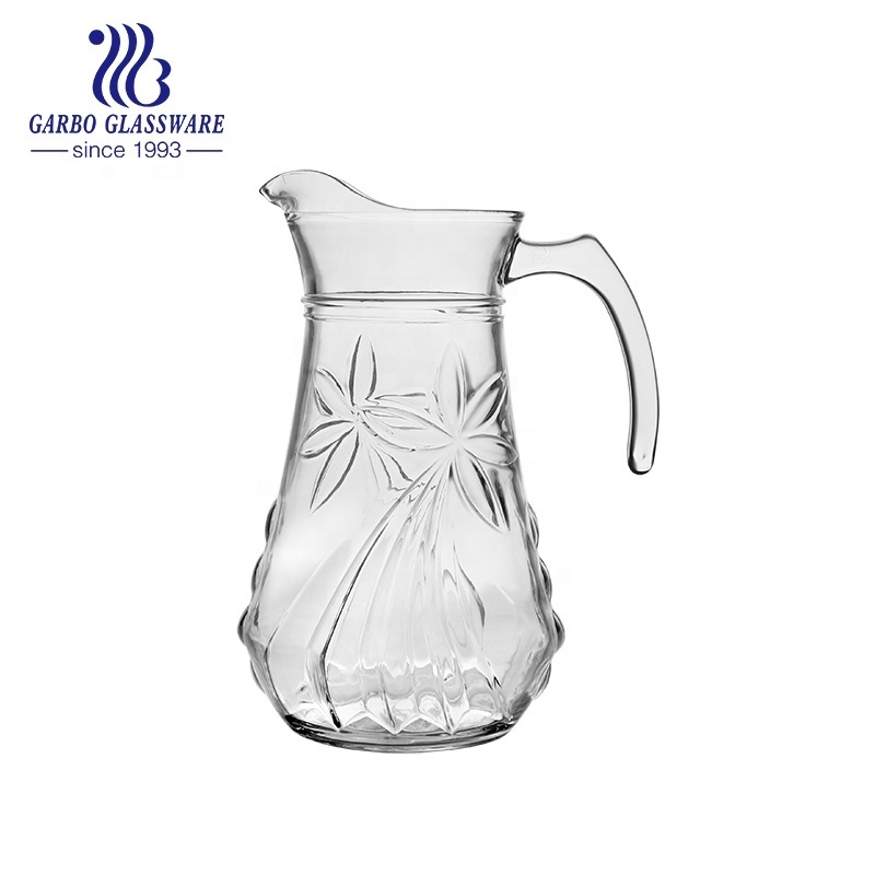 1.8L large-capacity high white engraved glass cold drink water drinking pitcher with handle and PP lid 4 Designs Glass Jug