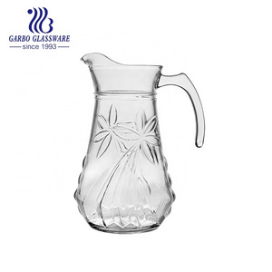 1.8L large-capacity high white engraved glass cold drink water drinking pitcher with handle and PP lid 4 Designs Glass Jug