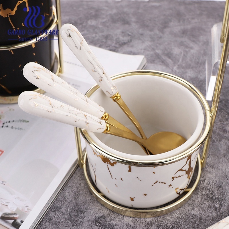 Coffee Tea spoon Set Handle and Ceramic Holders Wholesale 410 SS 8pcs Set Stainless Steel with Ceramic Handle Flatware Sets