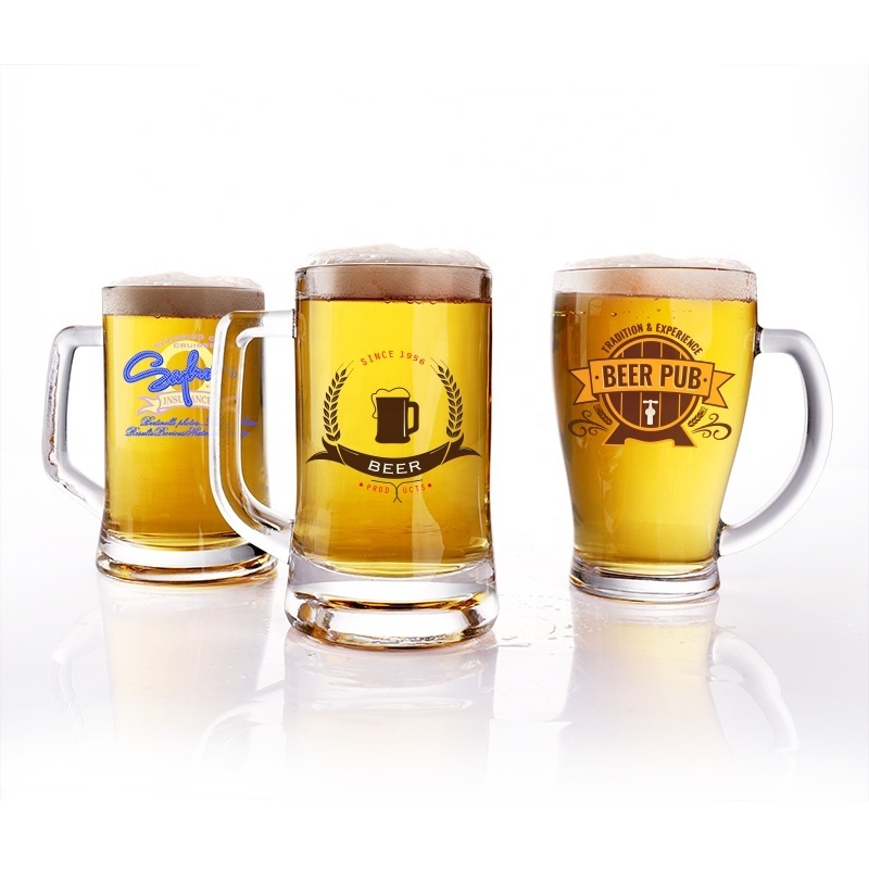 Wholesale glassware cheap 200ml glass beer mug stein with handle custom transparent engraved glass handle cup for drinking water