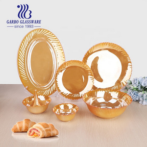 Latest Middle East Style Luxury Ion gold plated glass dinner set Heat-Resistant golden Opal Glassware Tableware t Set of 33pcs