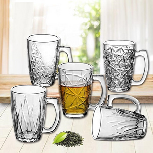 Wholesale glassware cheap 200ml glass beer mug stein with handle custom transparent engraved glass handle cup for drinking water