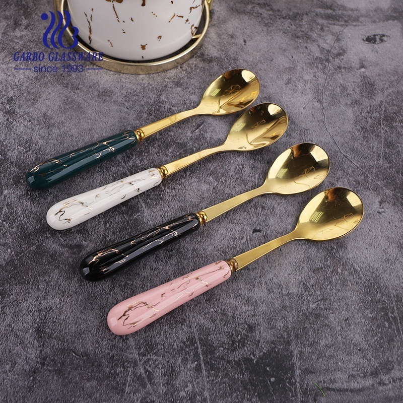 Coffee Tea spoon Set Handle and Ceramic Holders Wholesale 410 SS 8pcs Set Stainless Steel with Ceramic Handle Flatware Sets