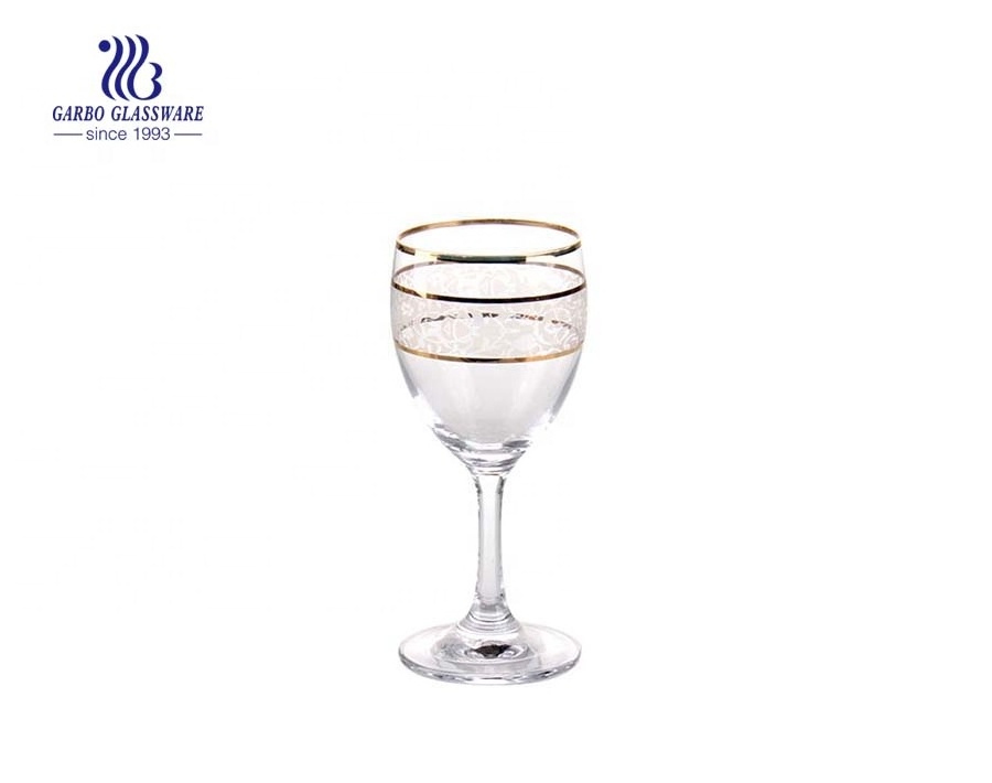 Hot Sale gold rim 7oz fancy flower designs wine glass goblet Stemware for party wedding dector long stem white wine goblet