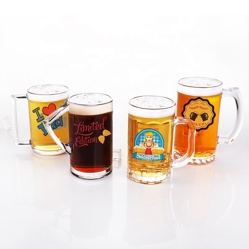 Wholesale glassware cheap 200ml glass beer mug stein with handle custom transparent engraved glass handle cup for drinking water